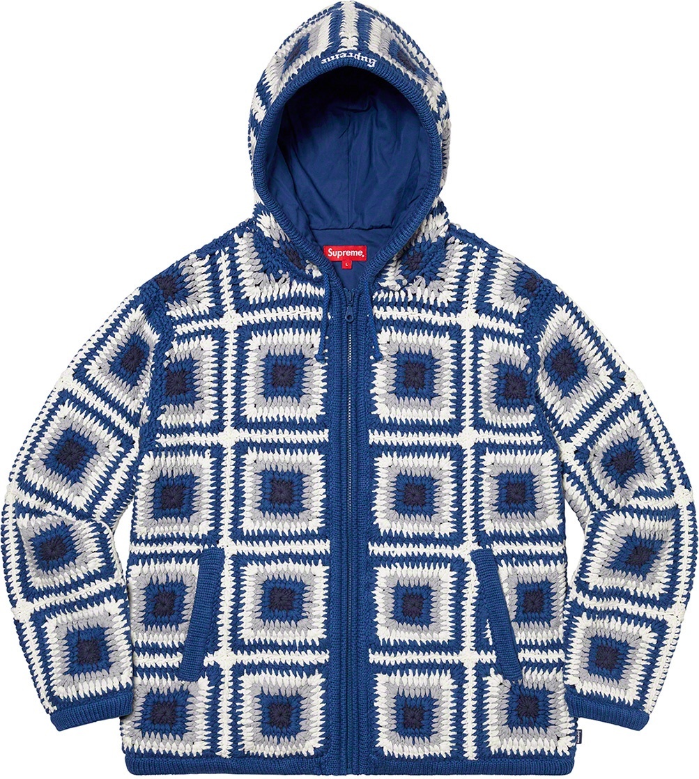 Crochet Hooded Zip Up Sweater view 3